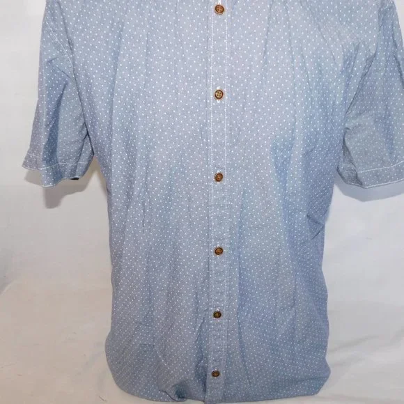Point Zero Black Label Mens L Blue Polka Dot Short Sleeve Button Front Shirt - Picture 5 of 10
